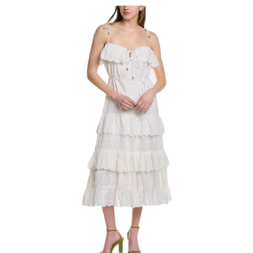 Karina Grimaldi Jessie Embellished Dot Maxi Dress, White Embroidered Dot, Size S